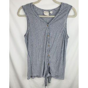 RACHAEL ZOE WOMEN'S BLUE & WHITE STRIPE LINEN BUTTON UP SHIRT SIZE XL